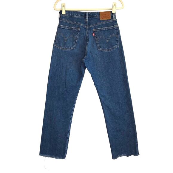 LEVI'S 501 Straight Jean Sz 26 Blue Cropped Classic Frayed Grunge Cowgirl Travel - Picture 6 of 14